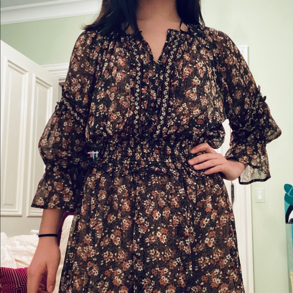 Zara Dresses S Green And Pink Floral Zara Smocked Dress Poshmark